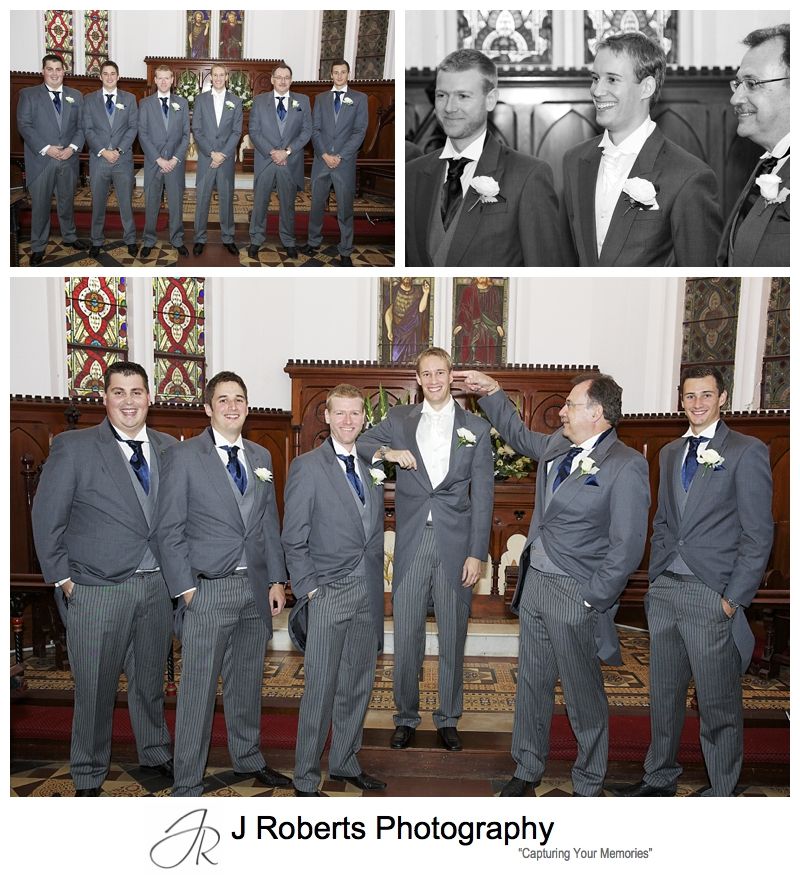 Groom with groomsmen pre wedding at Christ Church Lavender bay - sydney wedding photography